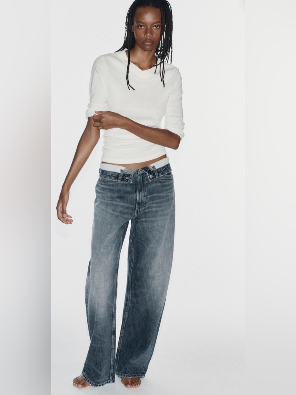 Zara Women's Boyfriend Wide-Leg Washed Blue Jeans - Picture 4 of 6